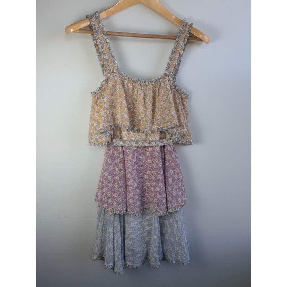 Storia Tiered Floral Midi Dress Cottagecore Coquette Prairie Ruffle Small